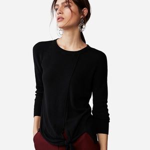 Express Tie Front Crew Neck Sweater